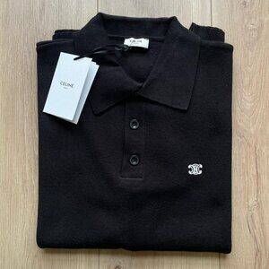 Large Celine Men's Knitted Polo Black Embroidery